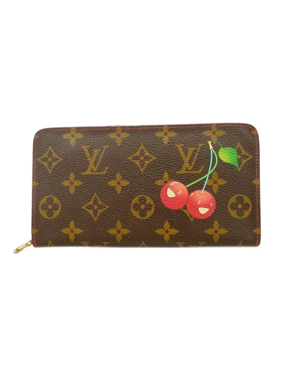 Louis Vuitton Wallet Monogram Cherry Porte Monnaie Zip Brown Red Takashi